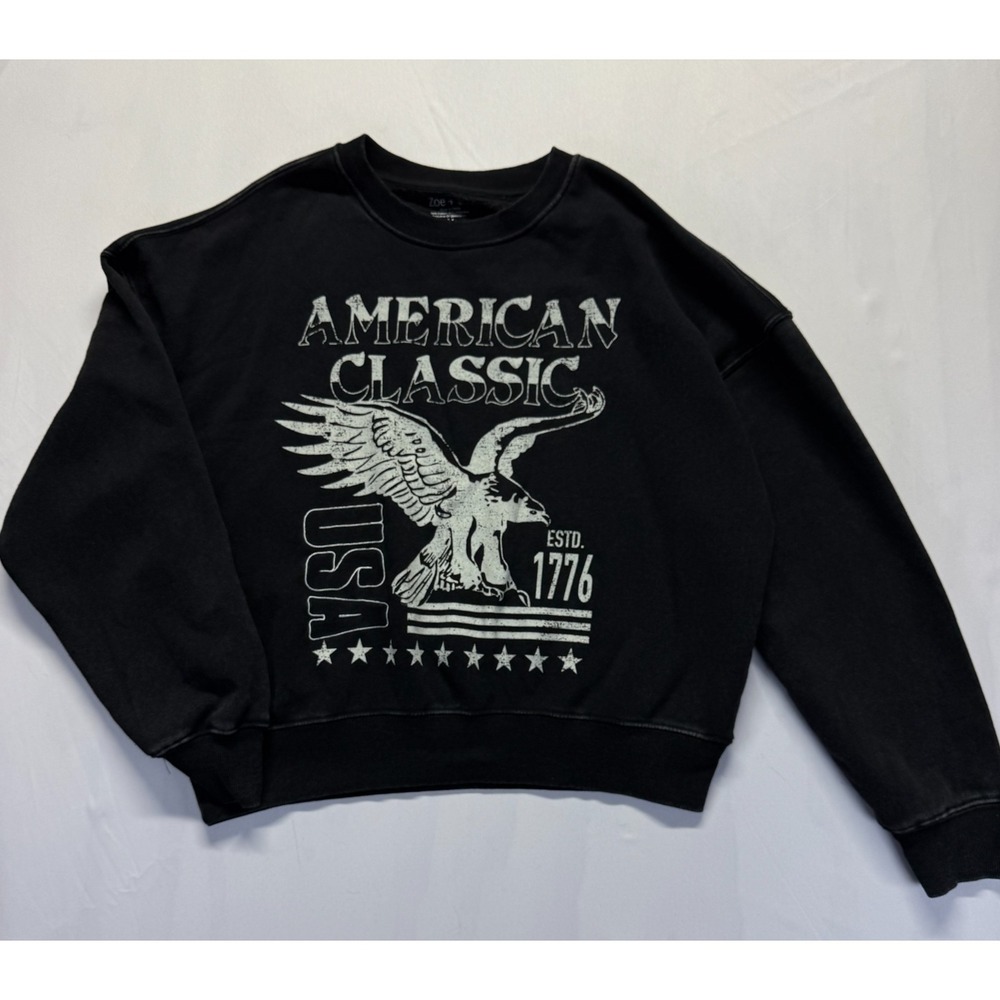 Zoe + Liv Sweatshirt Women Medium Black Graphic Print American Classic USA Eagle